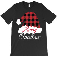 Merry Christmas Red Buffalo Plaid Santa Hat Long Sleeve T Shirt T-shirt | Artistshot