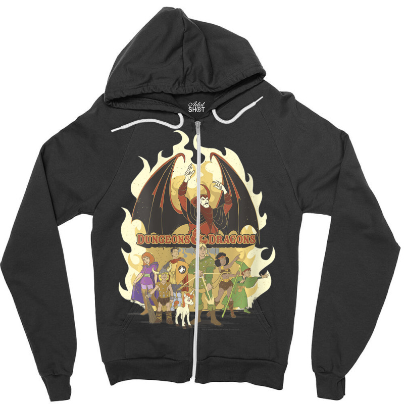 Womens Dungeons & Dragons Group Shot Flame Portrait V-neck Zipper Hoodie | Artistshot