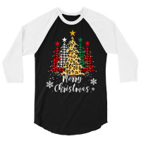 Merry Christmas Tree Buffalo Plaid Red White Green Light Top T Shirt 3/4 Sleeve Shirt | Artistshot