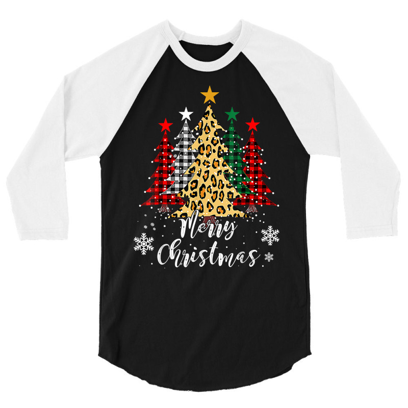 Merry Christmas Tree Buffalo Plaid Red White Green Light Top T Shirt 3/4 Sleeve Shirt | Artistshot