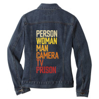 Womens Person Woman Man Camera Tv Prison Haha Funny Anit Trump Ladies Denim Jacket | Artistshot