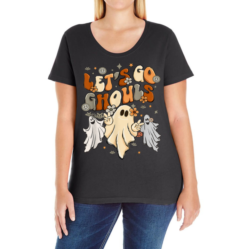 Cute Hippie Halloween Ghost Graphic For Women Lets Go Ghouls Ladies Curvy T-Shirt by Garnet | Artistshot