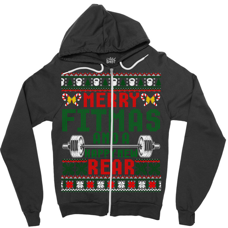 Merry Fitmas And A Happy New Rear Christmas Fitness Workout Long Sleev Zipper Hoodie | Artistshot