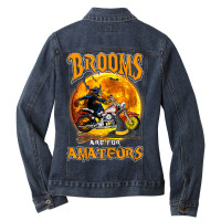 Womens Brooms Are For Amateurs Witch Riding Dirt Bike Halloween Ladies Denim Jacket | Artistshot