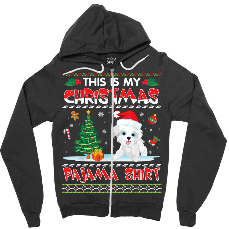 Morkie Dog Dancing On Snow Gift This Is My Christmas Pajama T Shirt Zipper Hoodie | Artistshot