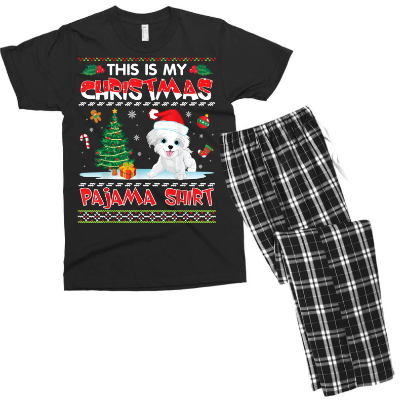 Morkie Dog Dancing On Snow Gift This Is My Christmas Pajama T Shirt Men's T-shirt Pajama Set | Artistshot