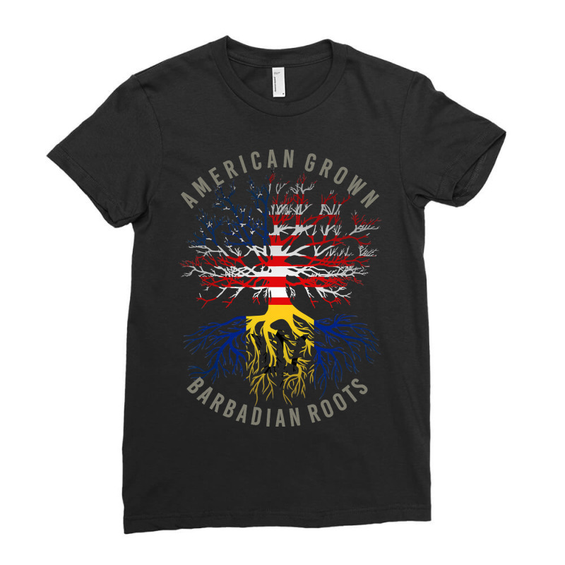 American Grown Barbadian Roots Usa Barbados Flag Heritage T Shirt Ladies Fitted T-Shirt by Doss1ooksodl | Artistshot