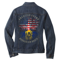 American Grown Barbadian Roots Usa Barbados Flag Heritage T Shirt Ladies Denim Jacket | Artistshot