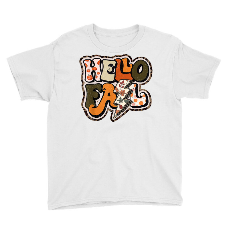 Retro Groovy Hello Fall Autumn Vibes Lightning Bolt T Shirt Youth Tee by cm-arts | Artistshot