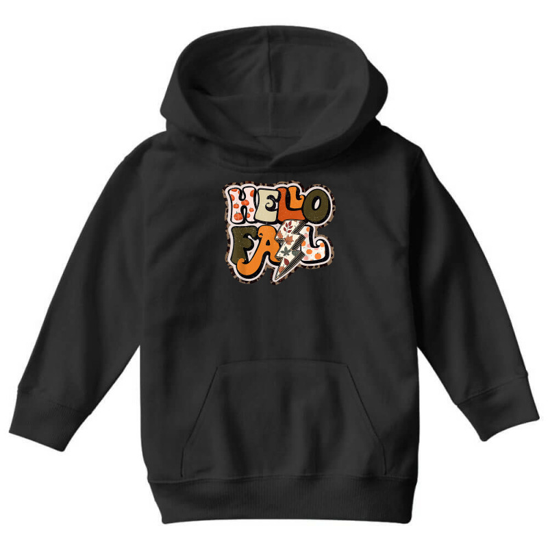 Retro Groovy Hello Fall Autumn Vibes Lightning Bolt T Shirt Youth Hoodie by cm-arts | Artistshot