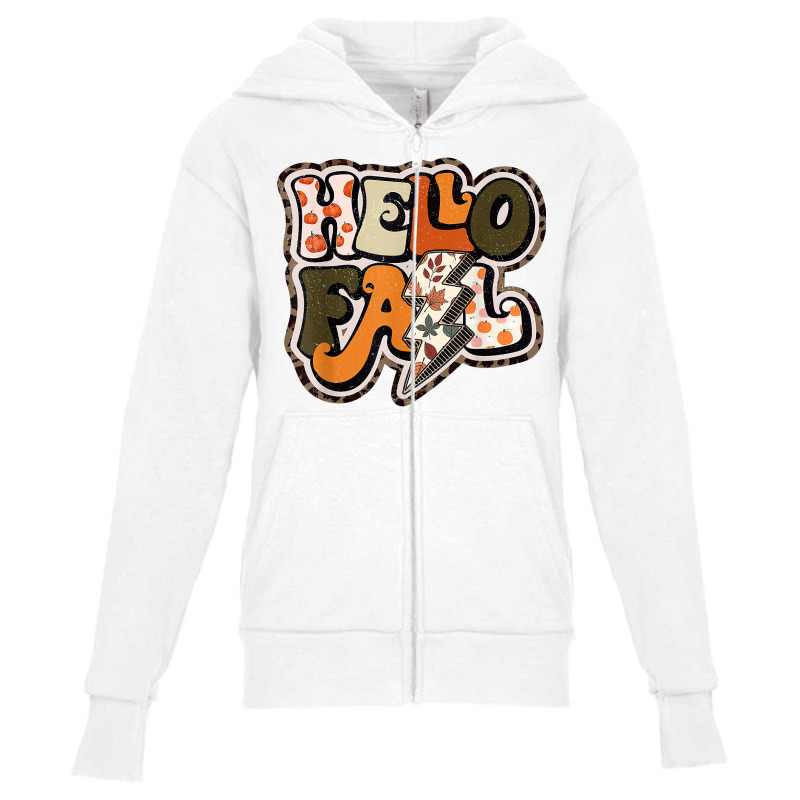 Retro Groovy Hello Fall Autumn Vibes Lightning Bolt T Shirt Youth Zipper Hoodie by cm-arts | Artistshot