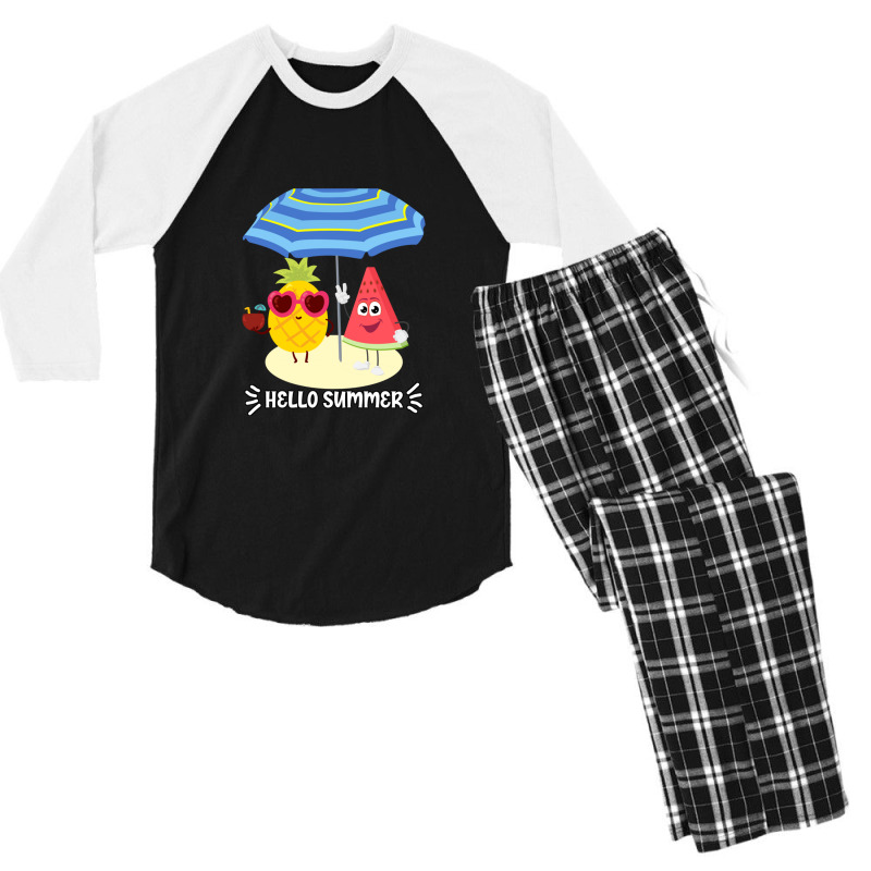 Hello Summer Watermelon Pineapple Men's 3/4 Sleeve Pajama Set | Artistshot