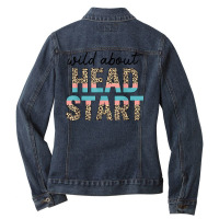 Wild About Head Start Teacher Leopard 1st Day Back To School T Shirt Ladies Denim Jacket | Artistshot