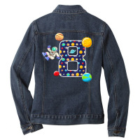 8th Birthday Astronaut Eight Bday Celebration Planet Ladies Denim Jacket | Artistshot