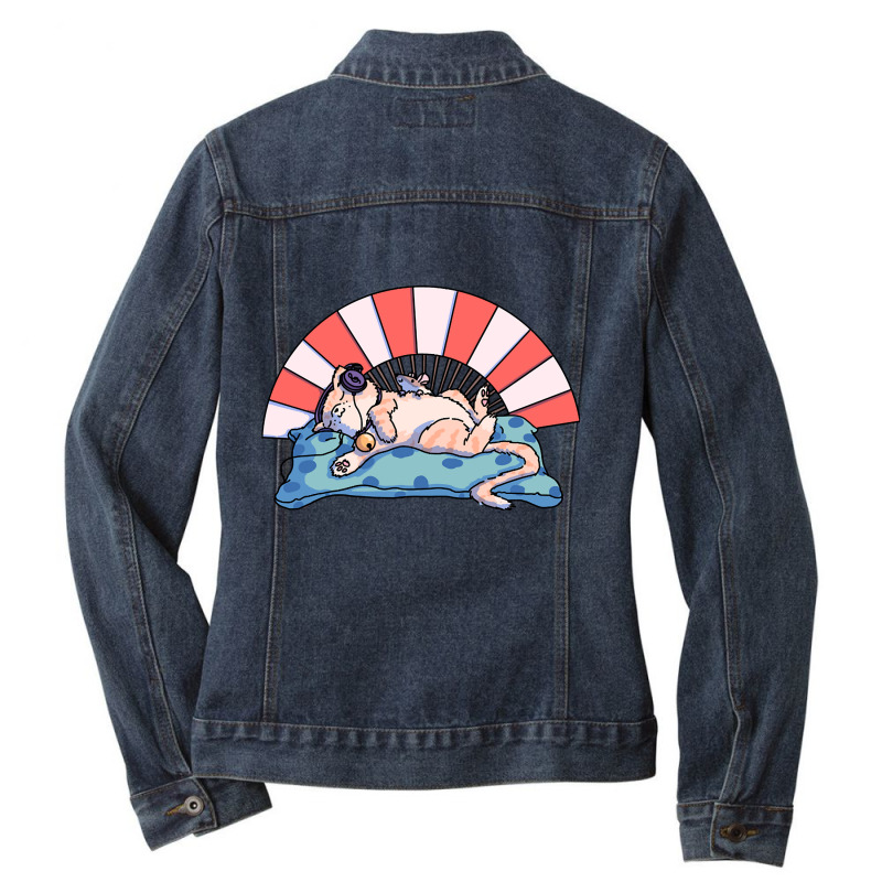 Fluffy Sleepy Cat Ladies Denim Jacket by Kanmopsuk45 | Artistshot