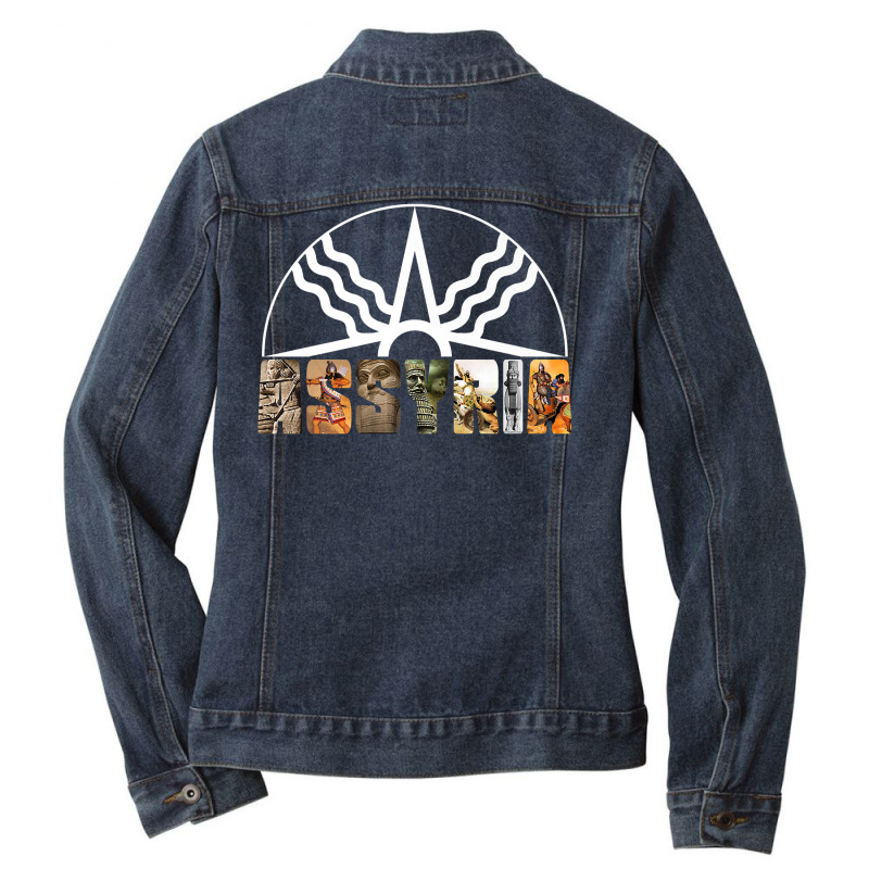 Assyria Land Assyrian Flag Assyrian Winged Bull Lamassu Premium T Shir Ladies Denim Jacket by cm-arts | Artistshot