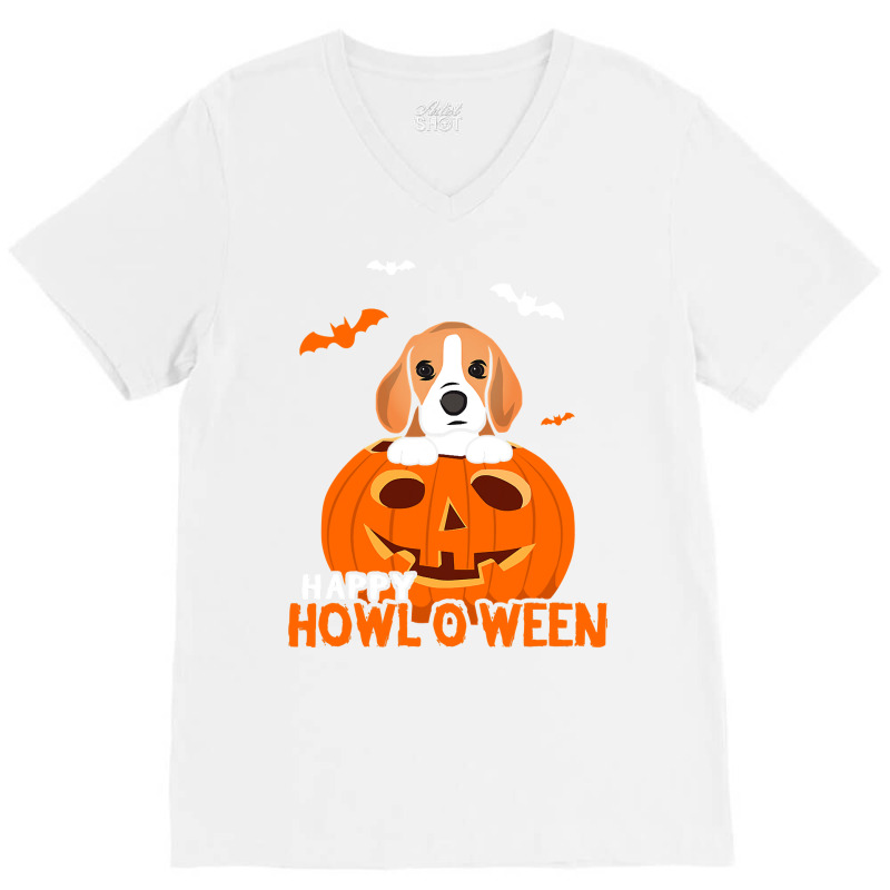 Cute Halloween Beagle Dog Pumpkin Costumes Thanksgiving V-neck Tee | Artistshot