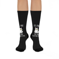 Its Fine Im Fine Everything Is Fine Cute Sad Cat Sarcastic Crew Socks | Artistshot