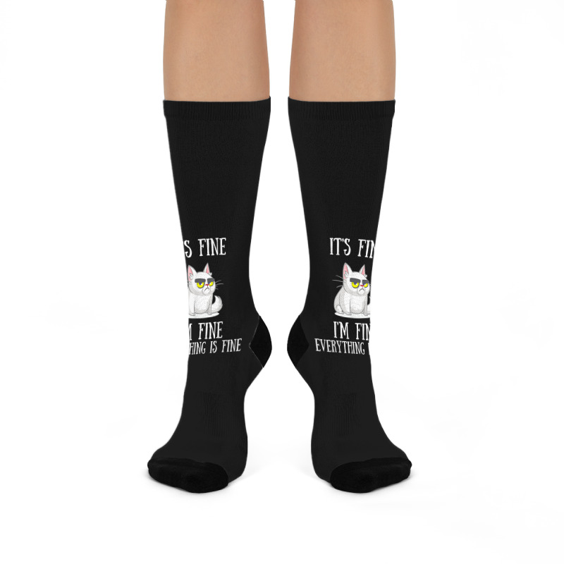 Its Fine Im Fine Everything Is Fine Cute Sad Cat Sarcastic Crew Socks | Artistshot