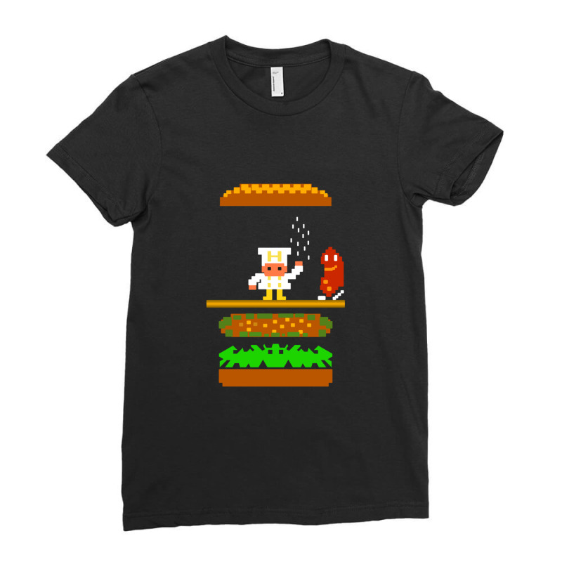 Burger Time Retro 80's Arcade Game Design Ladies Fitted T-Shirt by cm-arts | Artistshot