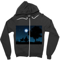 Lonely Man Under The D20 Dice Moon Rpg Night Roleplaying Landscapes Zipper Hoodie | Artistshot