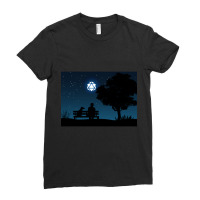 Lonely Man Under The D20 Dice Moon Rpg Night Roleplaying Landscapes Ladies Fitted T-shirt | Artistshot