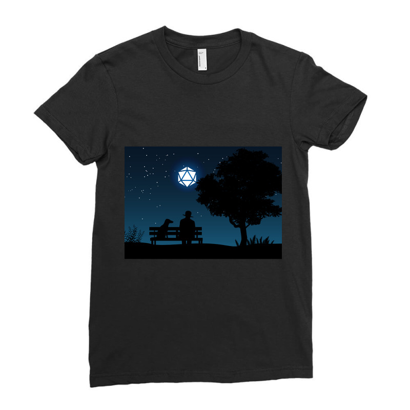 Lonely Man Under The D20 Dice Moon Rpg Night Roleplaying Landscapes Ladies Fitted T-Shirt by Kosdapen517 | Artistshot