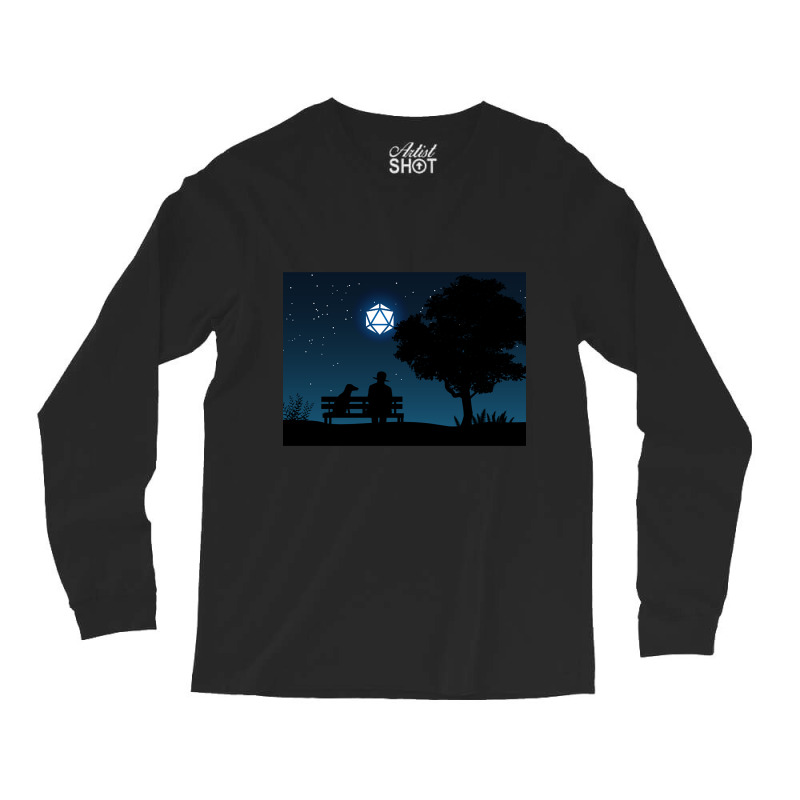 Lonely Man Under The D20 Dice Moon Rpg Night Roleplaying Landscapes Long Sleeve Shirts by Kosdapen517 | Artistshot