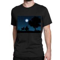 Lonely Man Under The D20 Dice Moon Rpg Night Roleplaying Landscapes Classic T-shirt | Artistshot