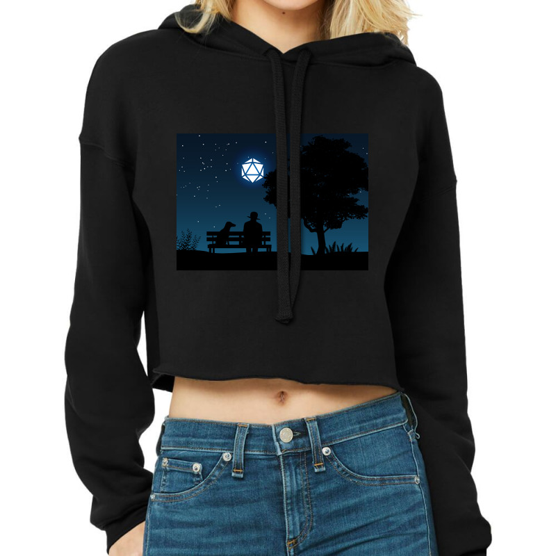 Lonely Man Under The D20 Dice Moon Rpg Night Roleplaying Landscapes Cropped Hoodie by Kosdapen517 | Artistshot