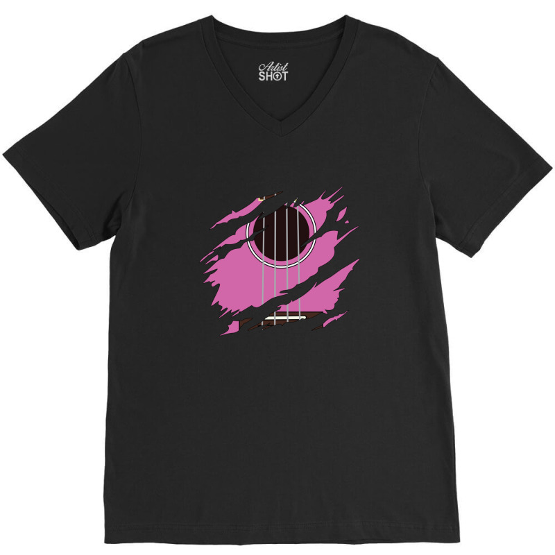 Ripped Ukulele Pink Color V-neck Tee | Artistshot