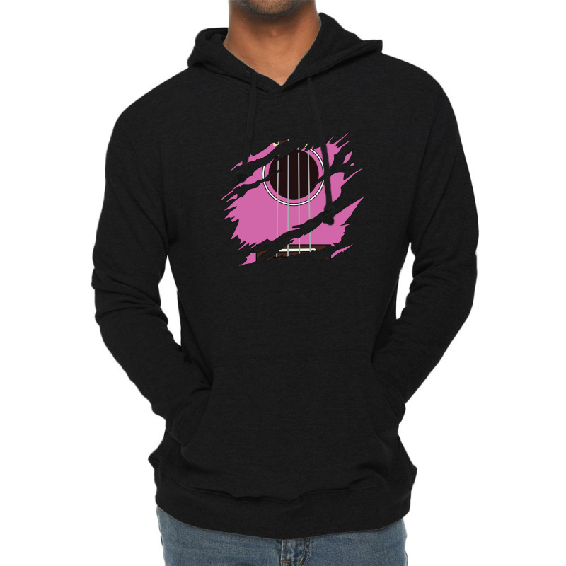 Ripped Ukulele Pink Color Lightweight Hoodie | Artistshot