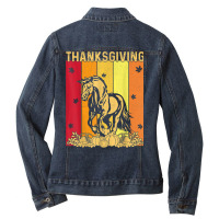 Thanksgiving Retro Horse Matching Family Pajamas Ladies Denim Jacket | Artistshot