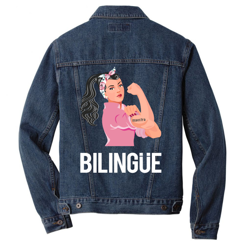 Maestra Bilingue Bilingual Spanish Teacher Long Sleeve T Shirt Men Denim Jacket by cm-arts | Artistshot