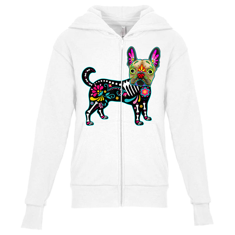 Calavera French Bulldog Frenchie Dia De Muertos Halloween T Shirt Youth Zipper Hoodie by cm-arts | Artistshot