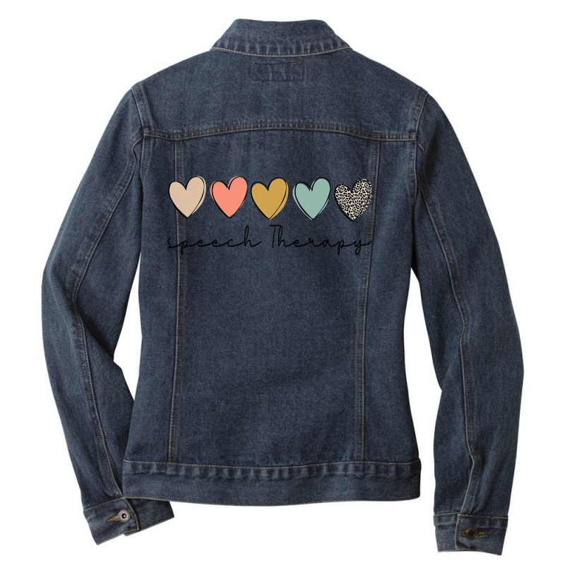 Speech Therapy Leopard Hearts Speech Language Pathology Slp Ladies Denim Jacket by cm-arts | Artistshot