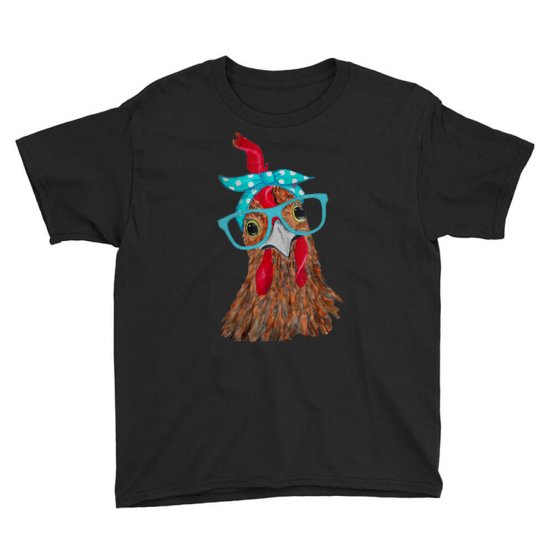 Chicken With Bandana Headband And Glasses Cute Youth Tee by cm-arts | Artistshot