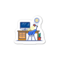 Workspace Computer With Lamp And Plant Sticker | Artistshot