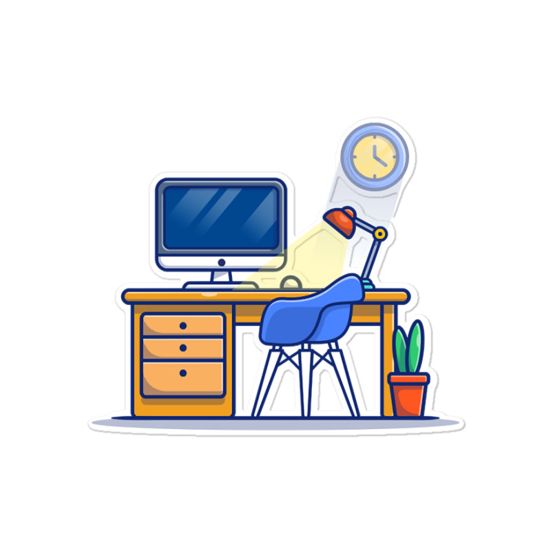 Workspace Computer With Lamp And Plant Sticker | Artistshot