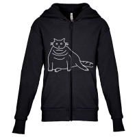 White Line Minimal Chonk Cat Youth Zipper Hoodie | Artistshot