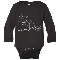 White Line Minimal Chonk Cat Long Sleeve Baby Bodysuit | Artistshot