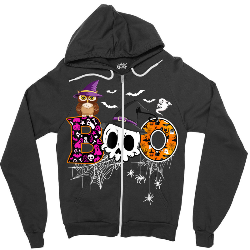 Boo Skull Own Witch's Hat And Ghost Funny Halloween Costume Zipper Hoodie by Posh | Artistshot