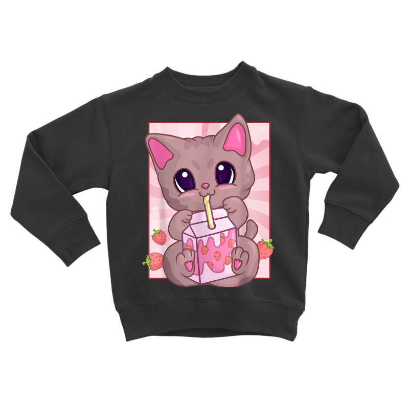 Strawberry Milkshake Cat For Women Girls, Kawaii Maneki Neko T Shirt Toddler Sweatshirt by cm-arts | Artistshot