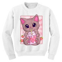 Strawberry Milkshake Cat For Women Girls, Kawaii Maneki Neko T Shirt Youth Sweatshirt | Artistshot