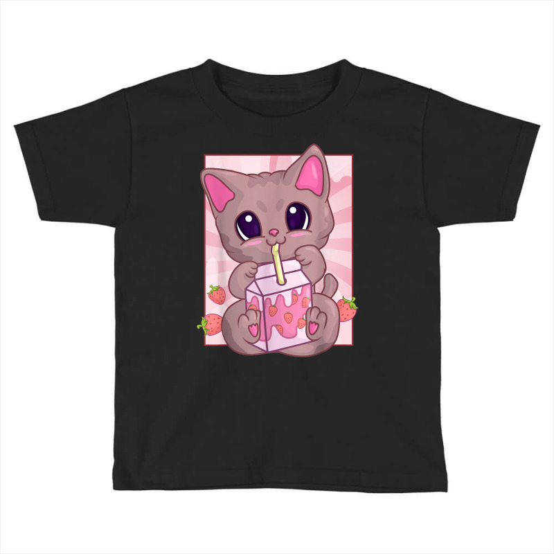 Strawberry Milkshake Cat For Women Girls, Kawaii Maneki Neko T Shirt Toddler T-shirt by cm-arts | Artistshot