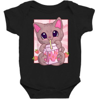 Strawberry Milkshake Cat For Women Girls, Kawaii Maneki Neko T Shirt Baby Bodysuit | Artistshot