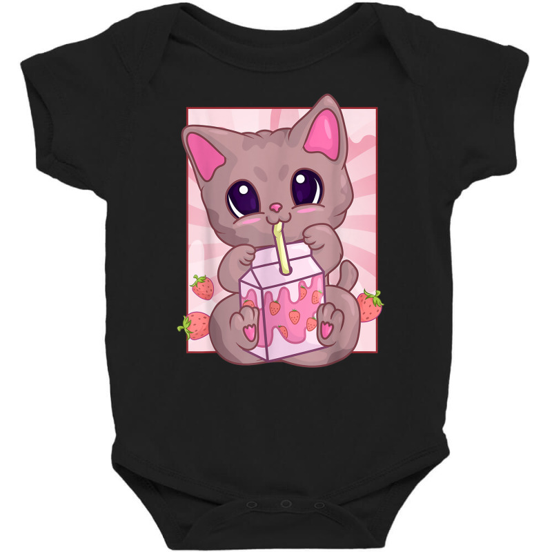 Strawberry Milkshake Cat For Women Girls, Kawaii Maneki Neko T Shirt Baby Bodysuit by cm-arts | Artistshot