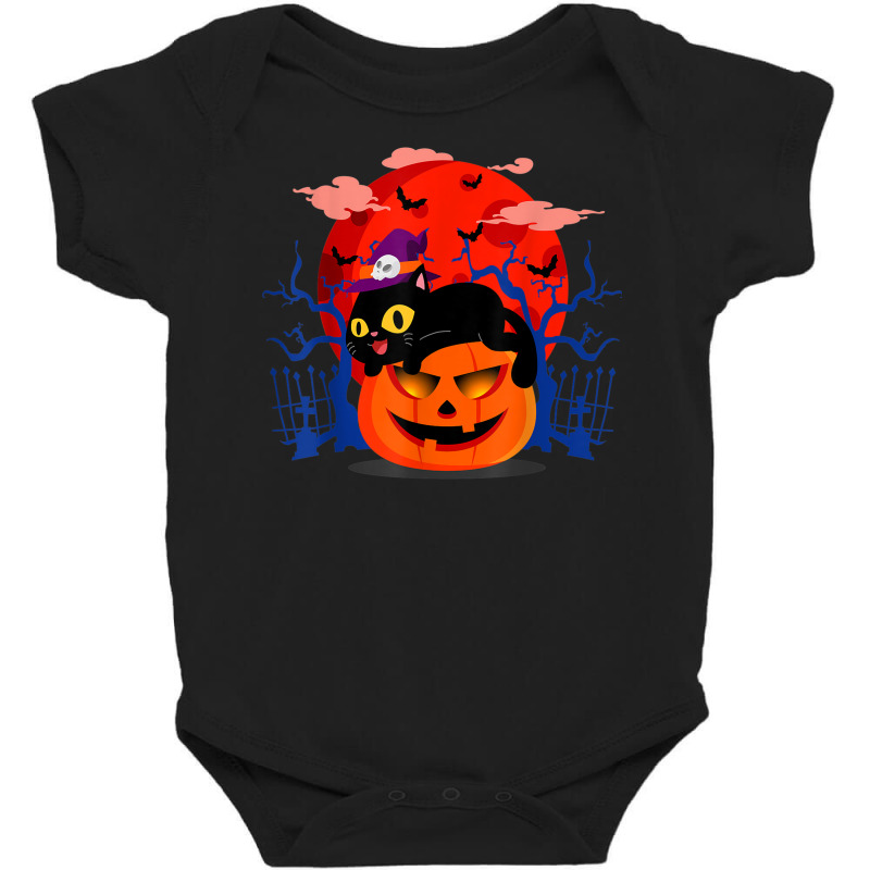 Funny Halloween Jack O Lantern Pumpkin Cat Witch Hat Baby Bodysuit | Artistshot