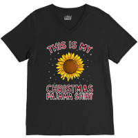 Cute Christmas Sunflower Pajamas Red Plaid Flannel Women V-neck Tee | Artistshot