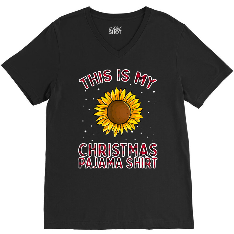 Cute Christmas Sunflower Pajamas Red Plaid Flannel Women V-neck Tee | Artistshot